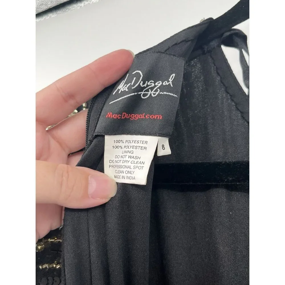 Mac Duggal 93582‎ Flare Sleeve Embellished Dress Black Gold Cap Sleeve - flaws - Picture 7 of 11